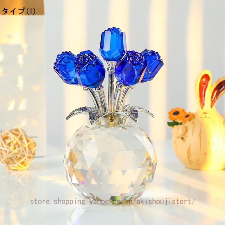 クリスタルバラガラス 置物 オーナメント クリスタル 花 テーブル