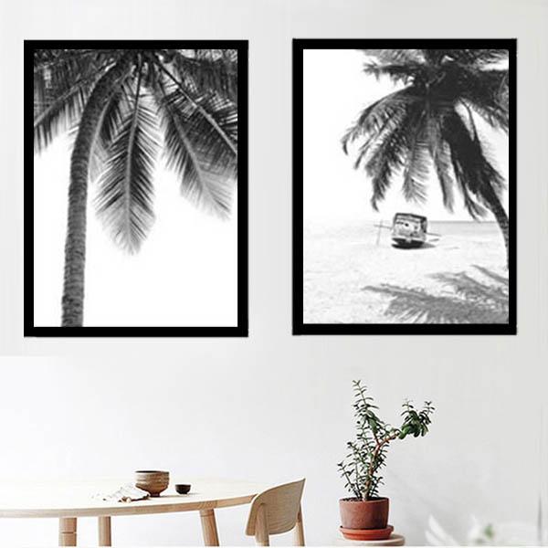 3枚セット 33×43cm アートパネル 枠付きフレーム絵画 モノクロ ヤシの