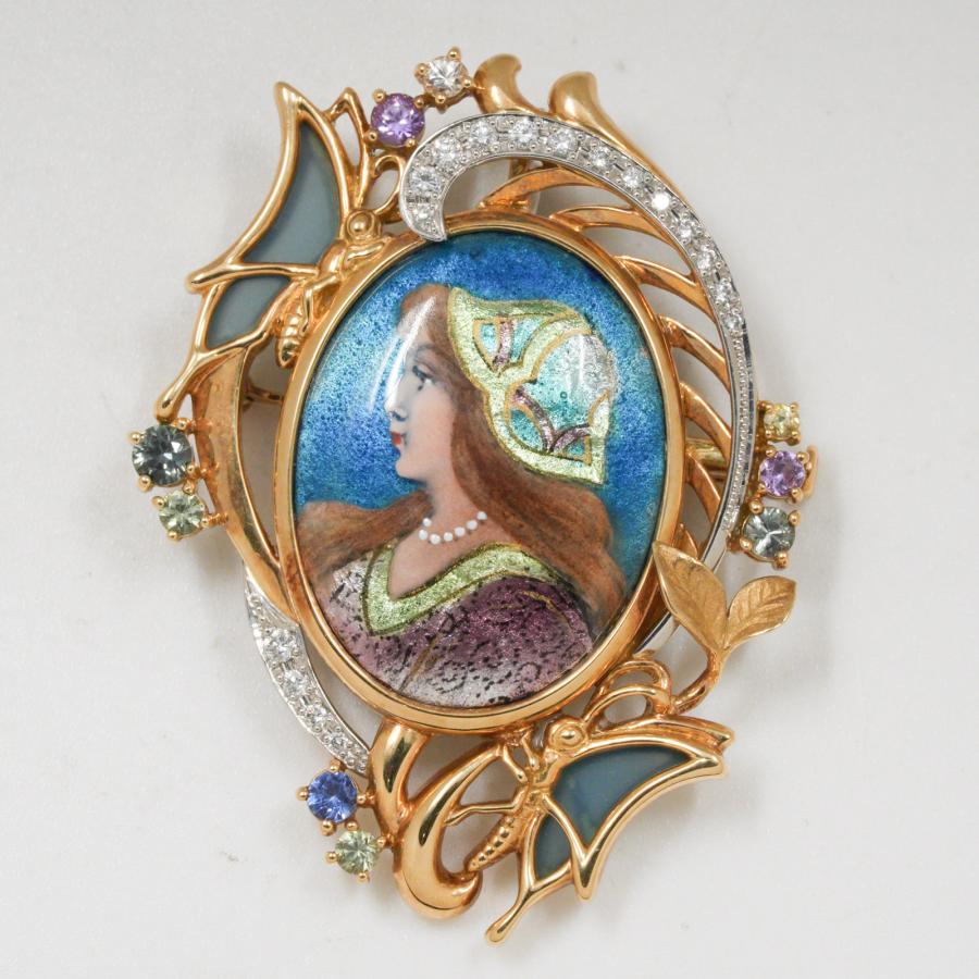 梶光夫 MITSUO KAJI ペンダントブローチ エマーユジュエリー K18/Pt