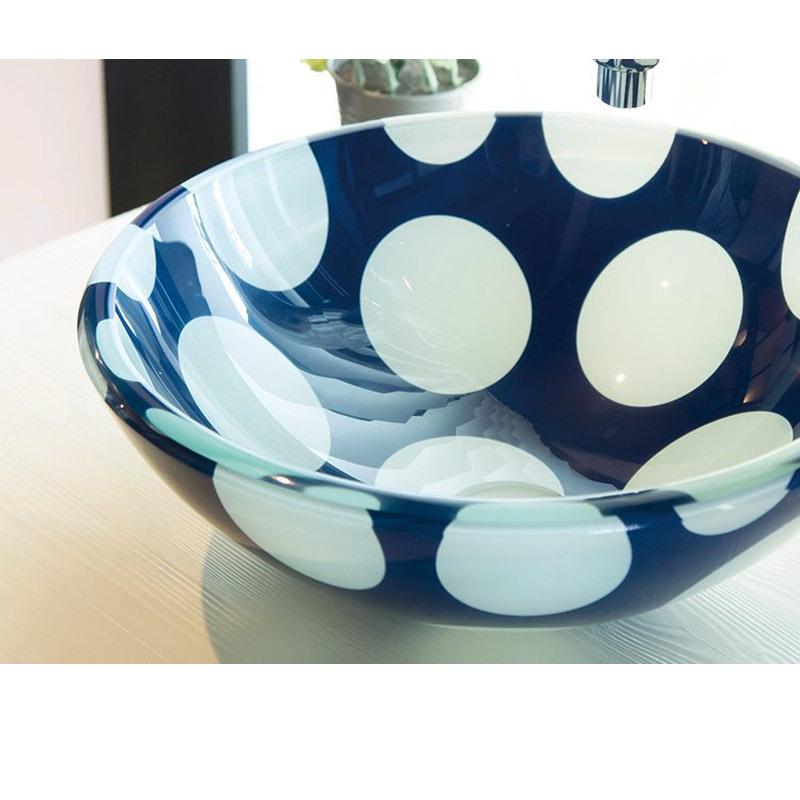 青色ガラスボウル 金属スタンド付き 青色ガラスボウル 金属スタンド付き