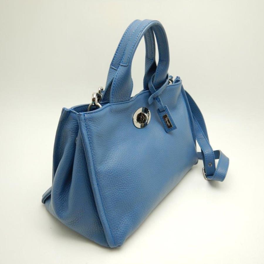 美品】 かねまつ メッシュ ショルダーバッグ ブルー 2way イタリア製