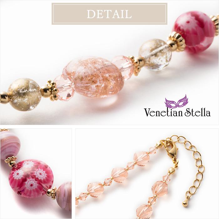 ネックレス ショート ヴェネチアン ベネチアン グラス ガラス 花模様