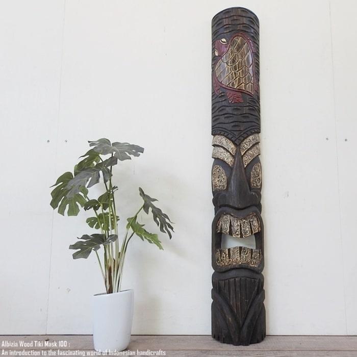 アンティークなティキ面100 A ティキマスク 木彫り お面 壁掛け