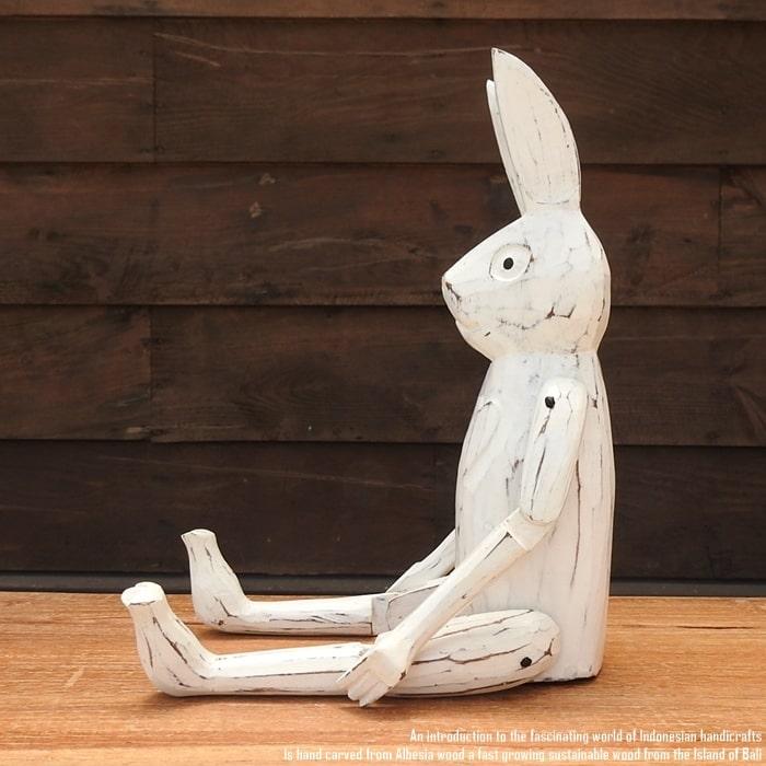 お座り うさぎさん 白 Lサイズ ウェルカム人形 兎 ウサギ 木製 木彫り
