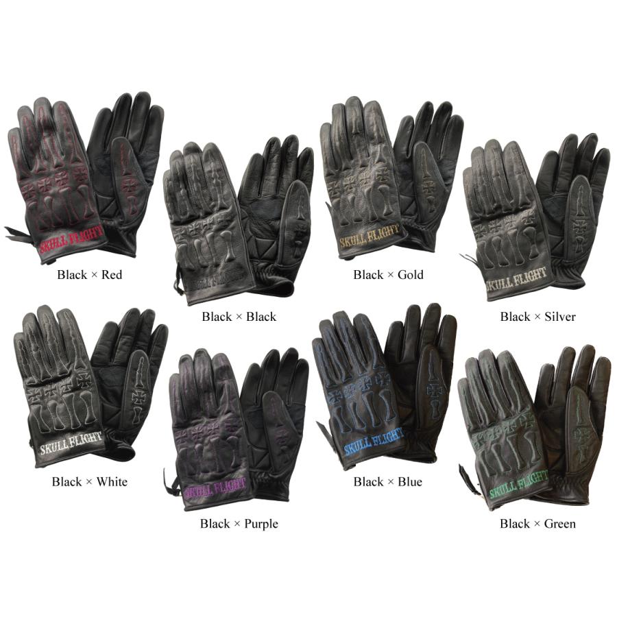 SKULL FLIGHT レザー バイカー手袋 黒 スカルフライト ボーン グローブ