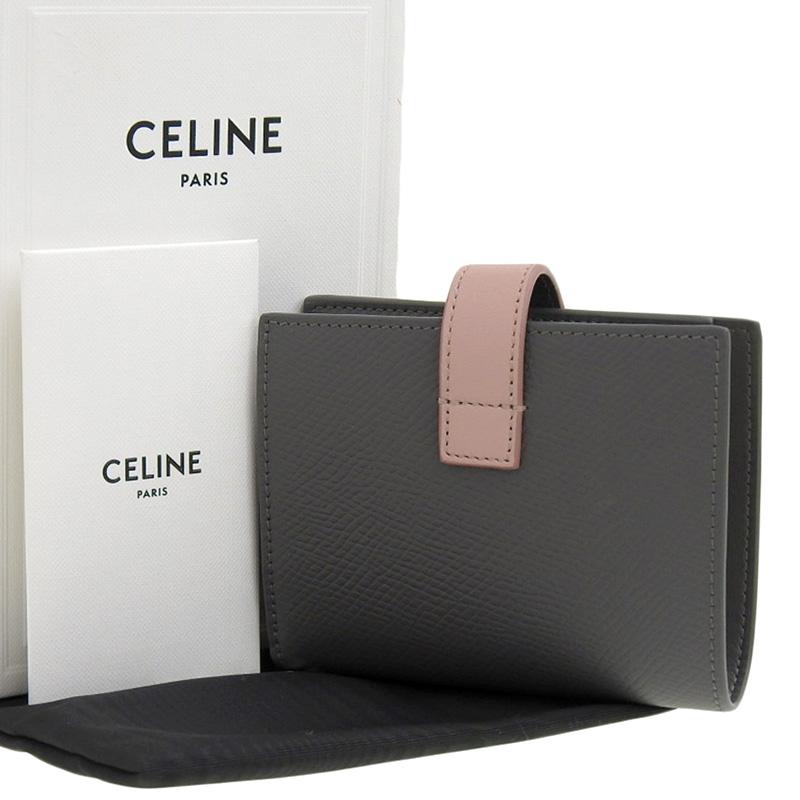CELINE（セリーヌ） ストラップウォレット 二つ折り財布 レザー グレー