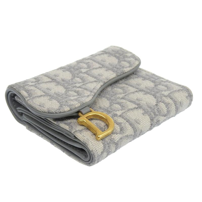 美品】クリスチャンディオール 三つ折財布 グレー キャンバス