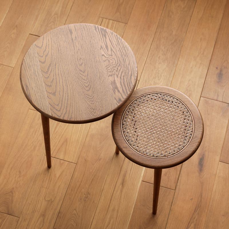 ネストテーブル RattanMix／BR テーブル 円形 木製 オーク 無垢材