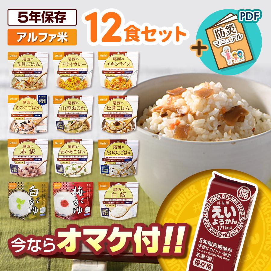 尾西食品 【賞味期限5年以上！】非常食 アルファ米 12種類セット 5年