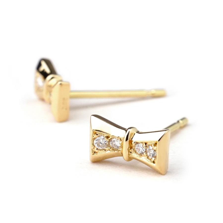 K18 ダイヤモンド レゴ リボン ピアス フェミニンで繊細な仕上がりに