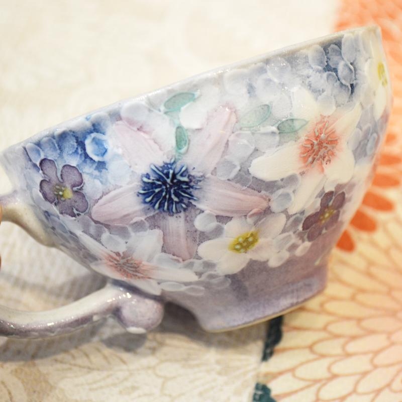 工房ゆずりは カップ＆ソーサー 彩紫小花 瀬戸焼 花柄 優しい感性 女性