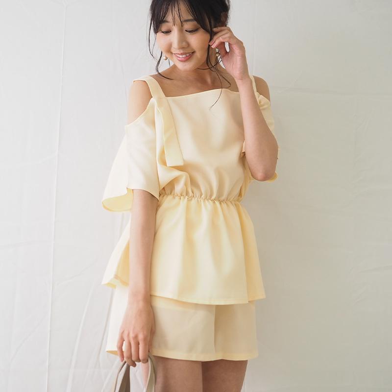 オフショルダーセットアップ オフショルダートップス ショートパンツ