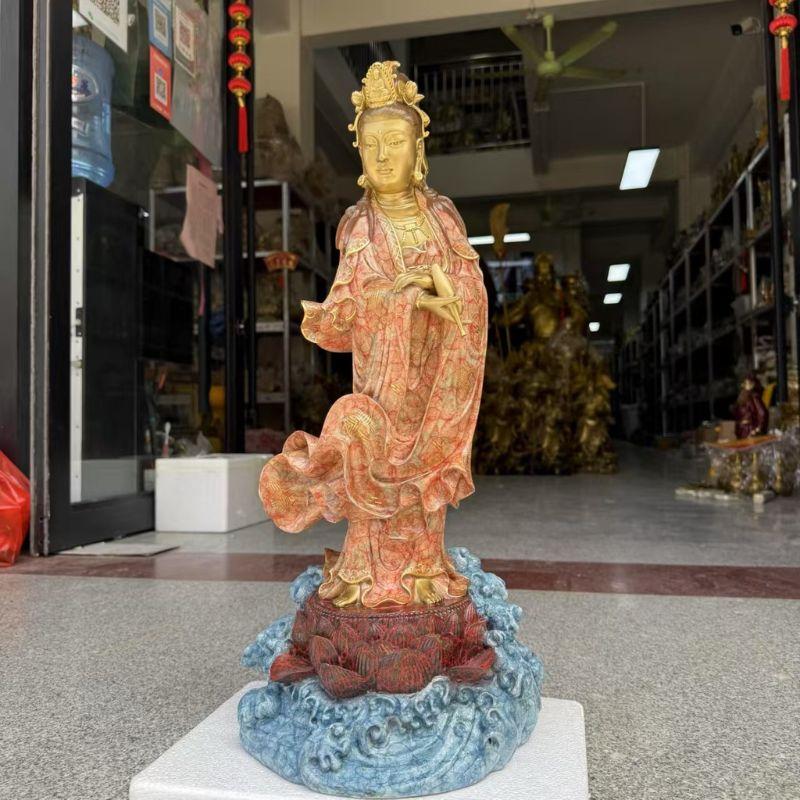 ♢天然シトリン観音菩薩♢ 仏像彫刻 天然石製 シトリン 黄水晶 観音