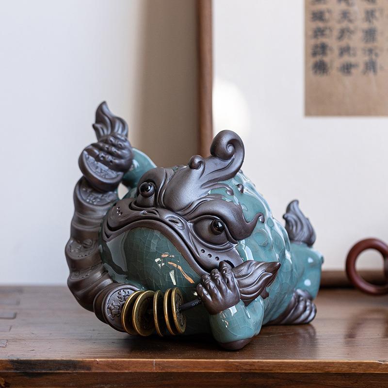 蛙 カエル 置物 オブジェ ブルー 青 高級感 財運 金運 開運 運気アップ