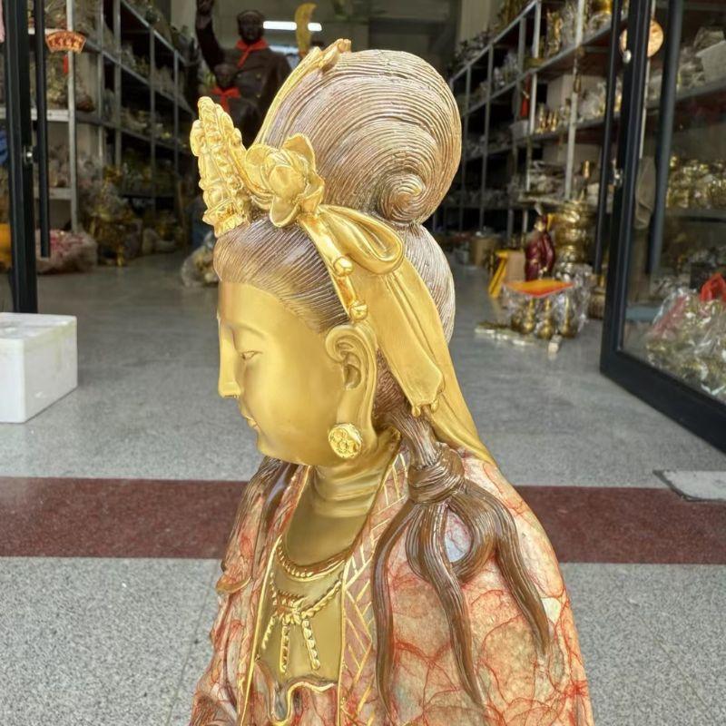 観音菩薩像 蓮台立像 仏像 観音様 菩薩様 台湾製 熱着色 純銅 仏教