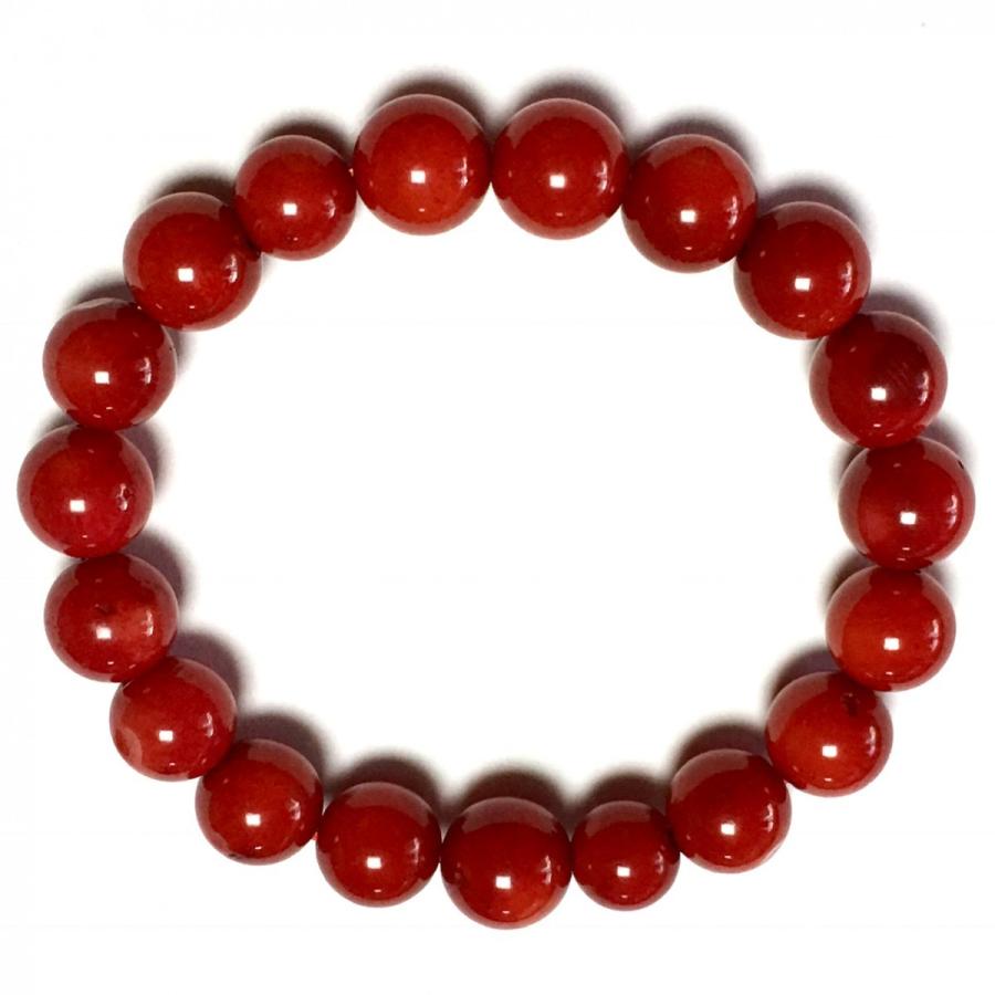 美品 濃色！本珊瑚 オーバルビーズ 幅9.7mmブレスレット 全長約18cm 美