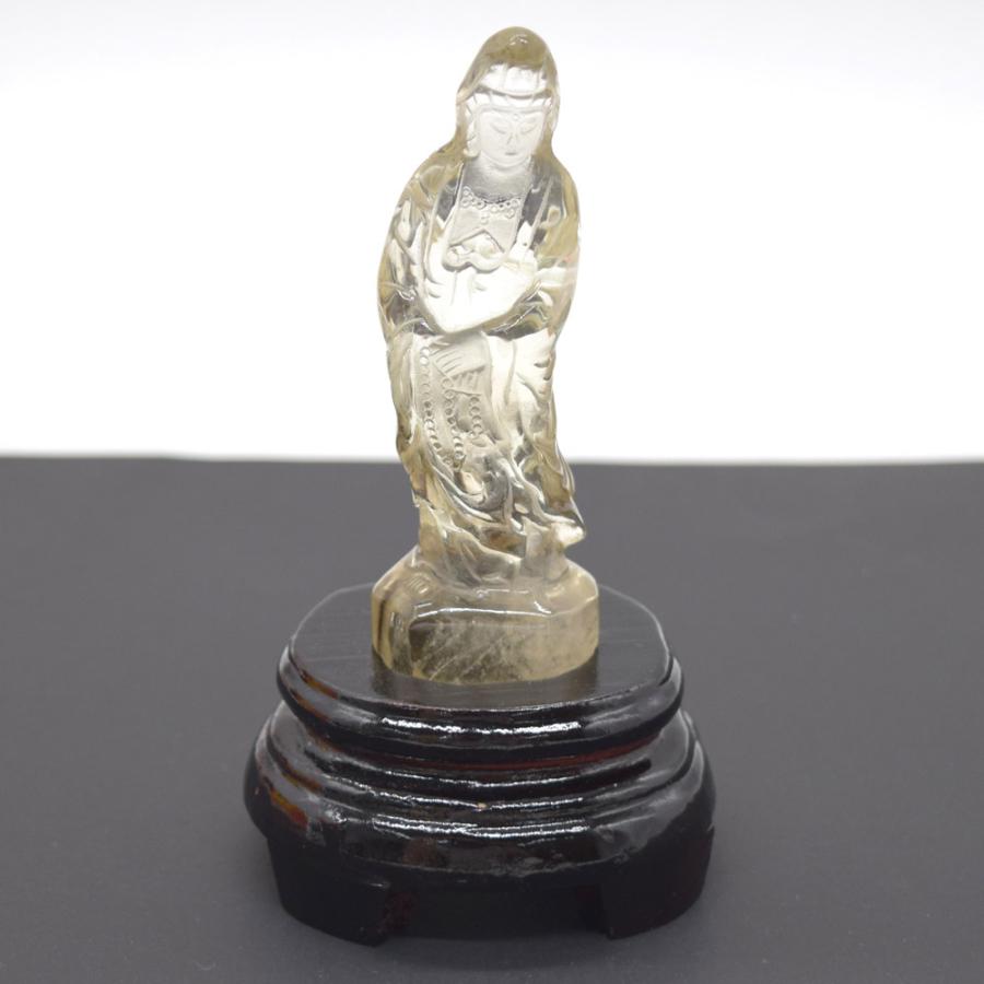 仏像彫刻 天然石製 シトリン 黄水晶 観音菩薩 台座付き 13cm : 横浜