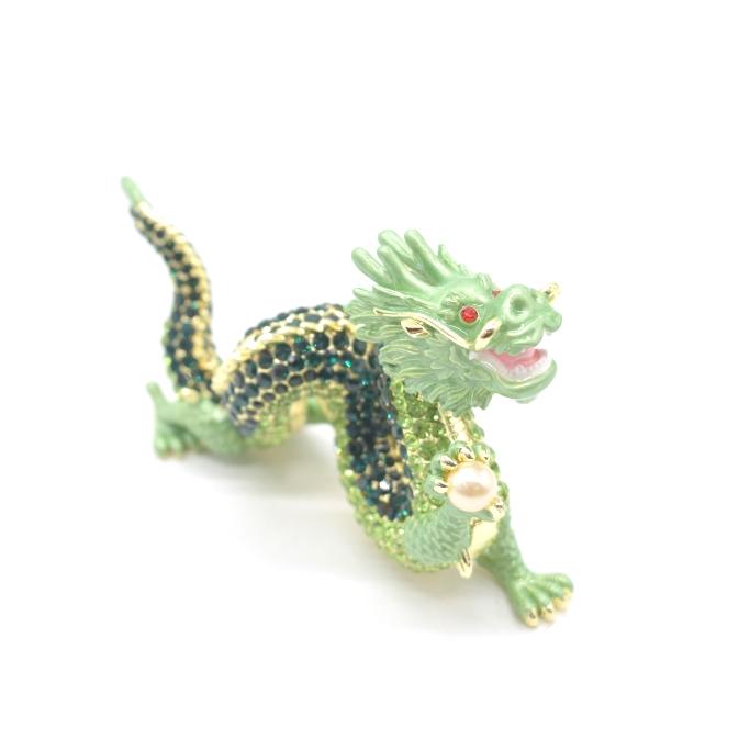 辰 龍の置物 七宝焼き 緑 グリーン 7.5cm 五本爪 玄関 風水インテリア