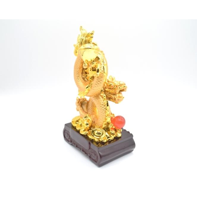 辰 龍の置物 8の字龍 金色 樹脂製 27cm 8型 如意宝珠 元宝 末広がり