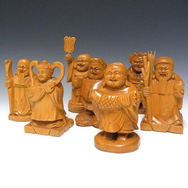 木彫り 七福神 台付きセット 置物 桧製 : 仏像と縁起物の専門店 龍祥