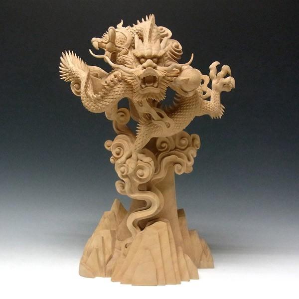 木彫り 山水雲龍 高さ48cm 置物 楠 木彫りの龍 : 仏像と縁起物の専門店