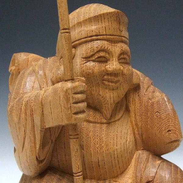 国産欅 木彫り 恵比寿大黒 置物 高さ16cm : 仏像と縁起物の専門店 龍祥