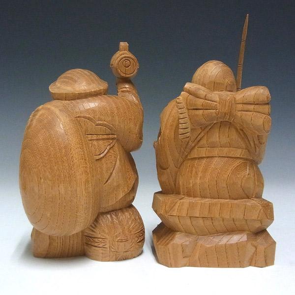 国産欅 木彫り 恵比寿大黒 置物 高さ16cm : 仏像と縁起物の専門店 龍祥