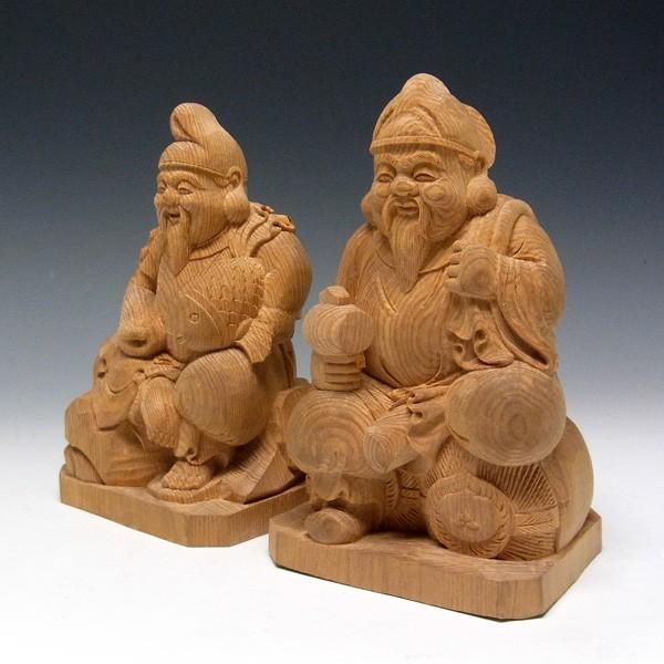 楠 木彫り 恵比寿大黒 置物 高さ16cm : 仏像と縁起物の専門店 龍祥本舗