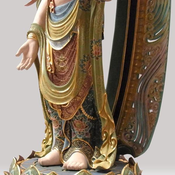 彩色聖観音菩薩 立像 高さ88cm 楠製 木彫り 仏像 : 仏像と縁起物の専門
