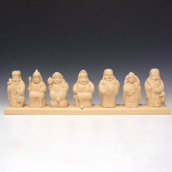 木彫り 七福神セット (大) 桧製 7柱セット 縁起物 置物 : 仏像と縁起物