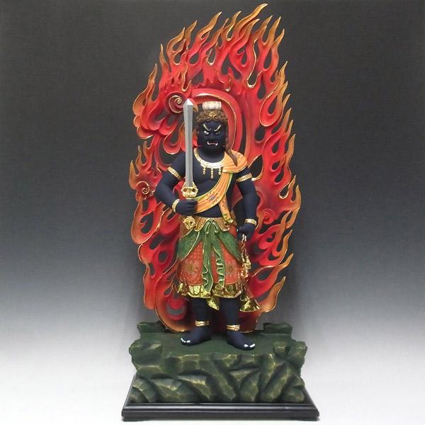 最上彫り彩色不動明王 立像 高さ86cm 楠製 木彫り 仏像 : 仏像と縁起物