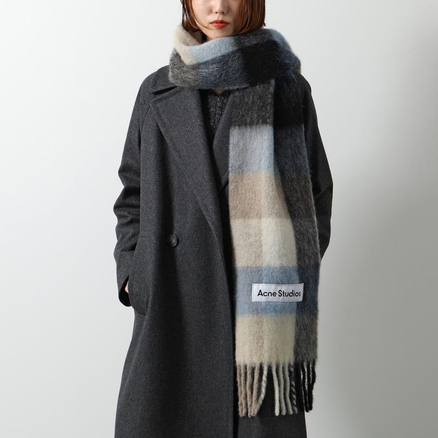 Acne Studios チェックマフラー ロゴ ブルーグレー系 グレー（灰色）系