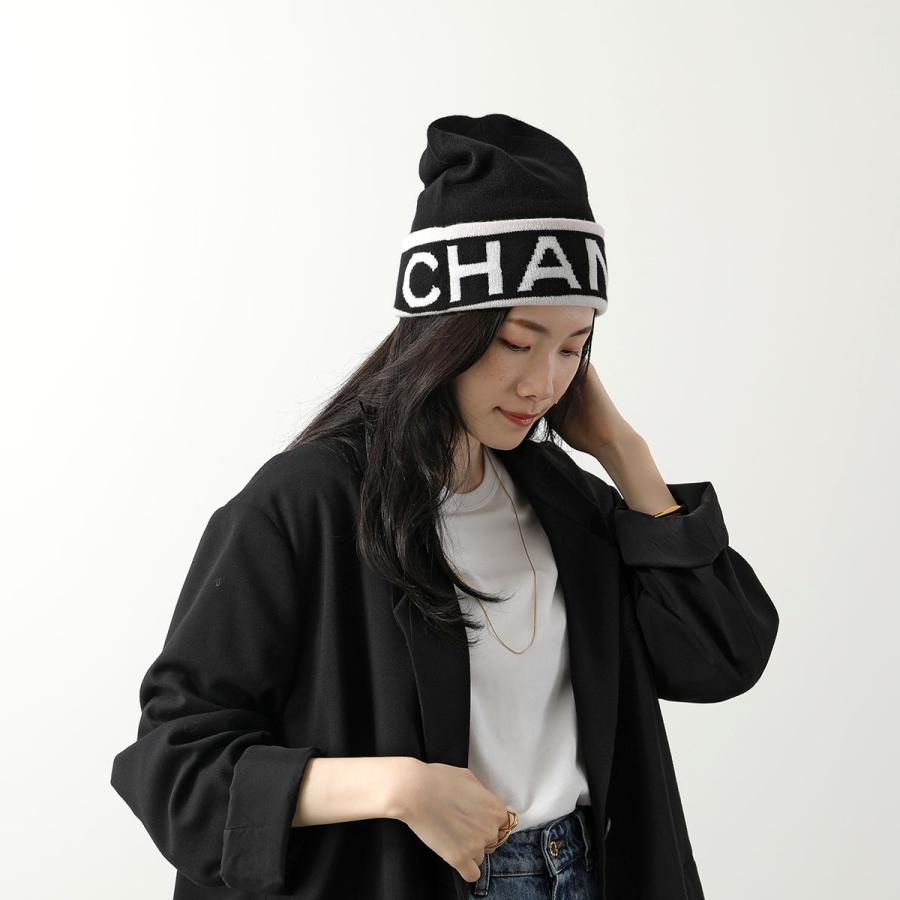 正規 CHANEL 24秋冬限定 ロゴ ニット帽 ウール 黒 24K ニット帽 正規