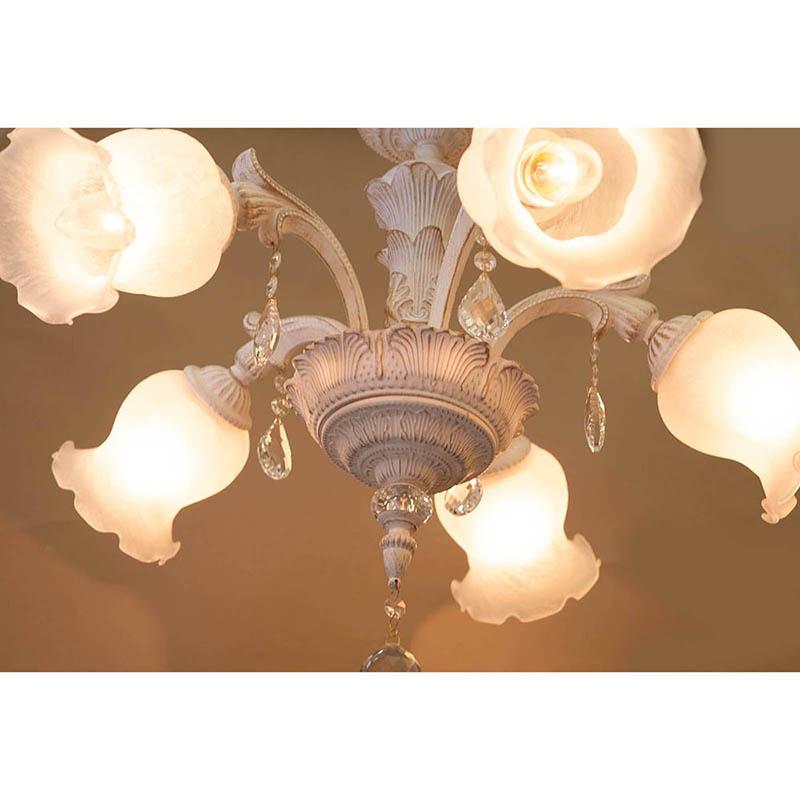 シャンデリア シャビーホワイト 5灯 LED電球付 クリスタルガラス 注意