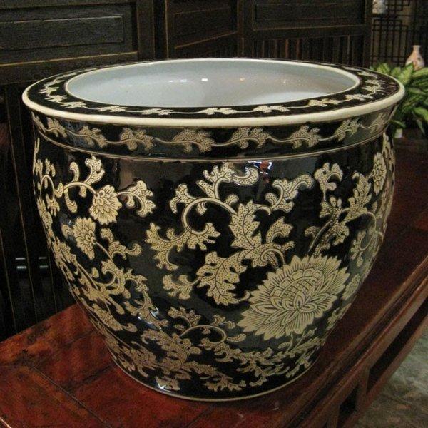 丸大魚洋蓮鉢 黒（大）14号鉢 水鉢 火鉢 睡蓮鉢 メダカ鉢 プランター