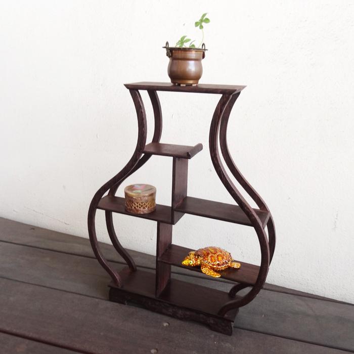 飾り棚 和風 和室 床の間 格子 花瓶 花梨 シノワズリ 珍品棚 盆栽棚