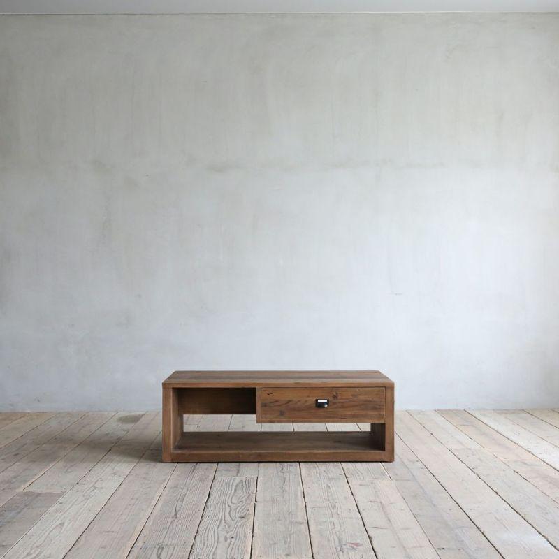 コーヒーテーブル センターテーブル L字型収納 120幅 パイン古材 収納