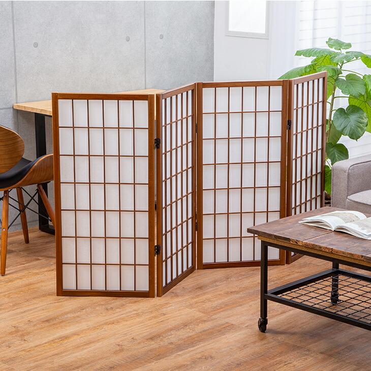 USED】和風 パーテーション 木製 4連 障子風 和風衝立 弘益 和風衝立4