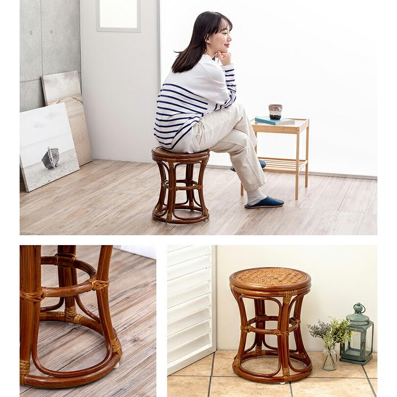 NEW天然籐スツール ラタンスツール 籐スツール 木製スツール 丸
