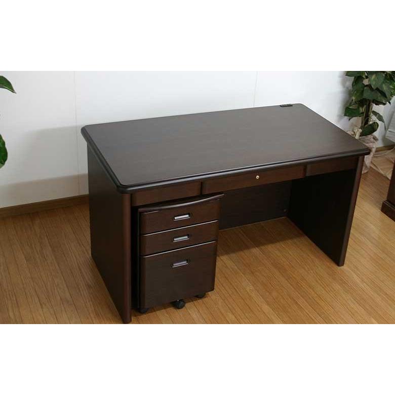 135 高級書斎机 デスク ダークブラウン trn 片袖机 ワゴン付き 社長机