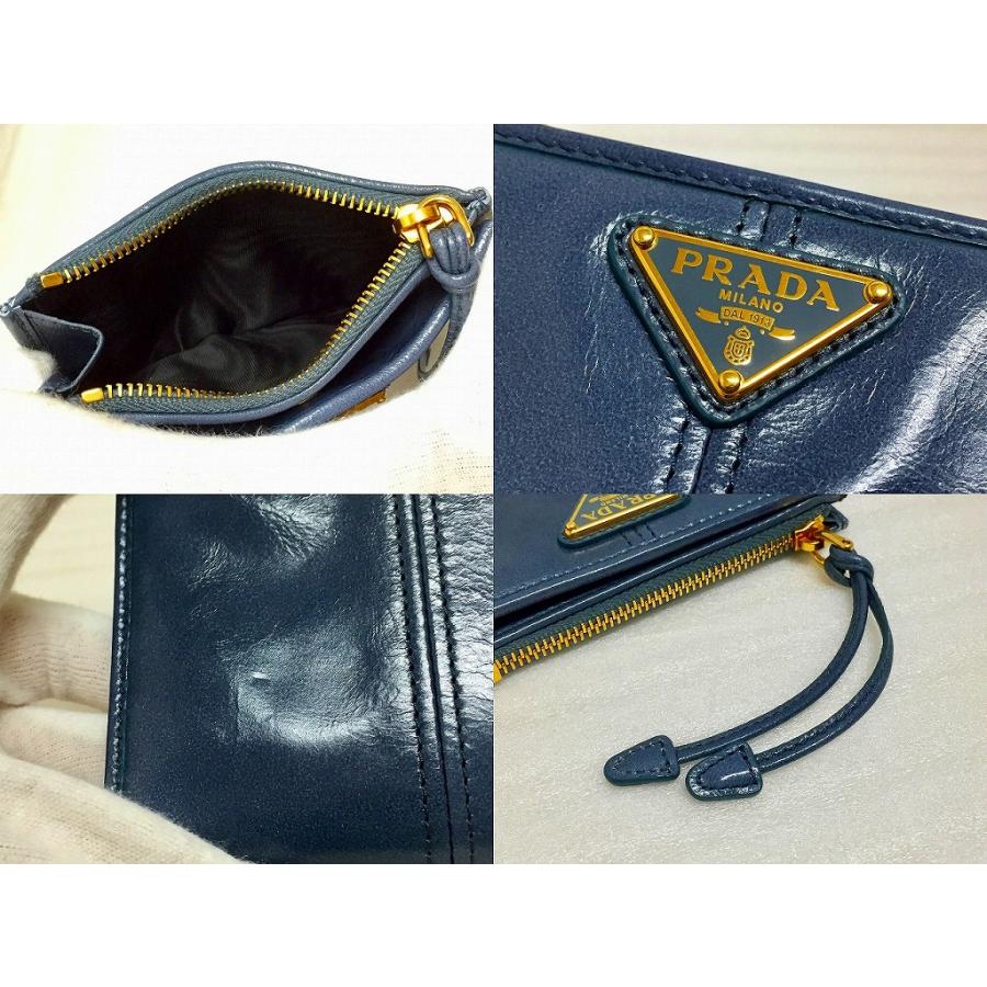 プラダ PRADA 【美品】 ソフトルックスレザー 二つ折り財布 ブルー