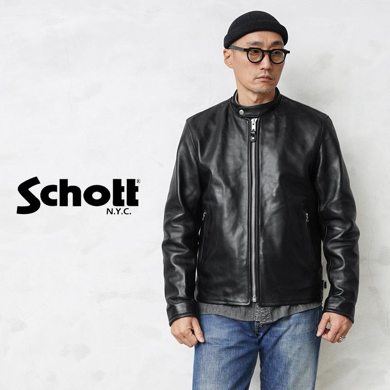 Schott スタッズ付きレザーシングルライダースジャケット K-321 メンズ