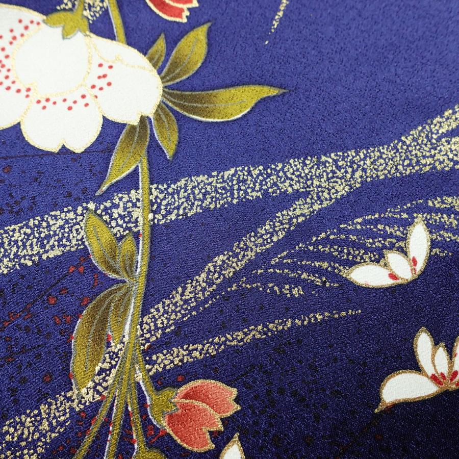 中古 振袖 正絹 蝶・昆虫柄 袷仕立て 身丈169cm 裄丈69cm 箔 金彩 青