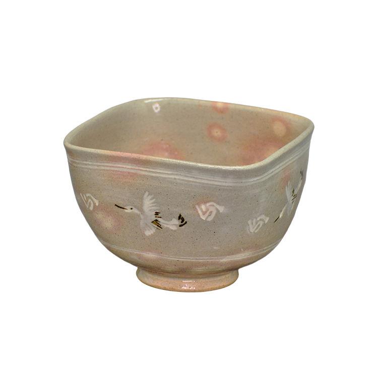 清風窯 中村与平作 鶴丸唐草茶碗 銘「延寿」 御書付 茶道具 共箱四方