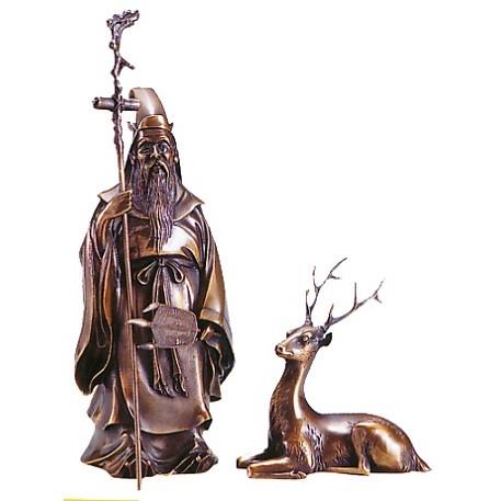 仏像 七福神｜ 鹿寿老人 ｜蝋型青銅（ブロンズ）製 桐箱入り【高岡銅器