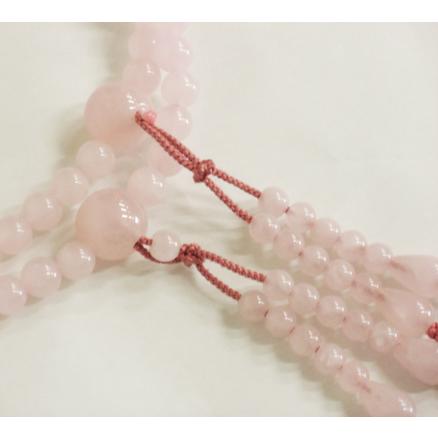 真言宗本式数珠*本連(振分）念珠｜紅水晶（ローズクォーツ）*尺二