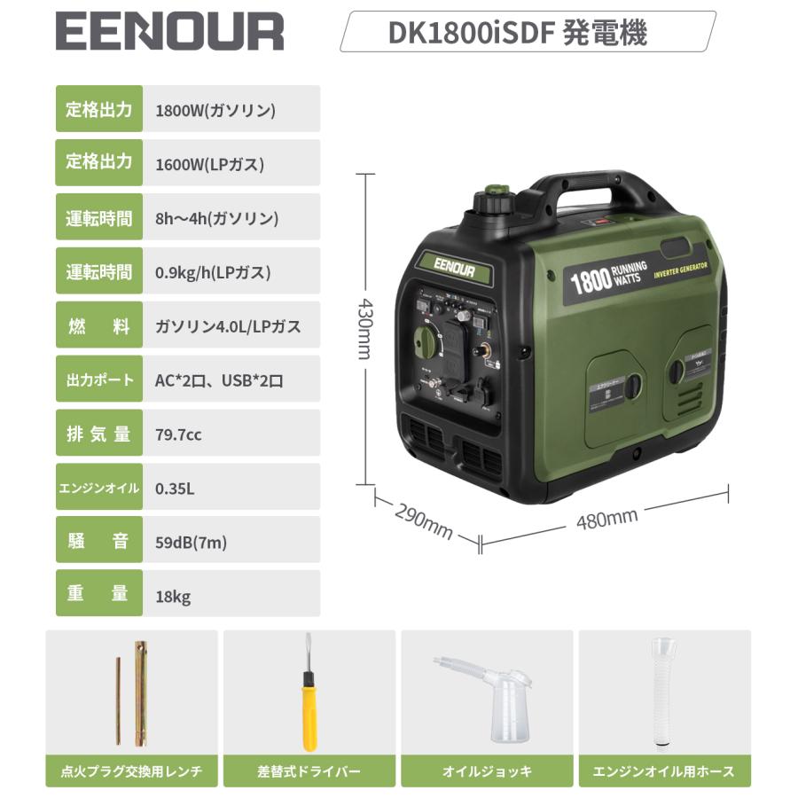 EENOUR 【カバー付きセット】 発電機 インバーター発電機 DK1800iSDF