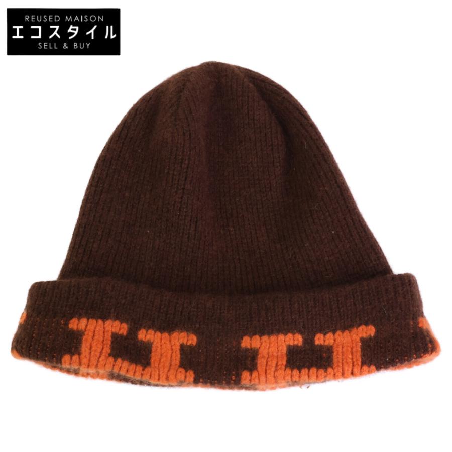 HERMES エルメス マルジェラ期 Hロゴ カシミヤ ニット帽 帽子 ブラウン