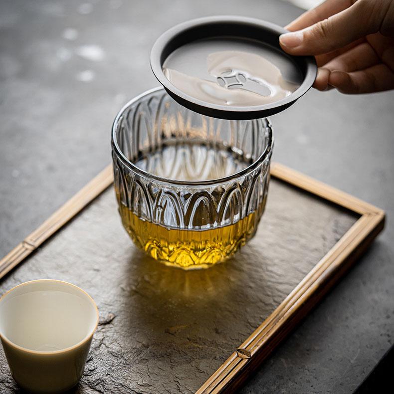 耐熱硝子 茶こぼし ガラス 建水 けんすい 水盂 （灰色 蓮） : お茶と