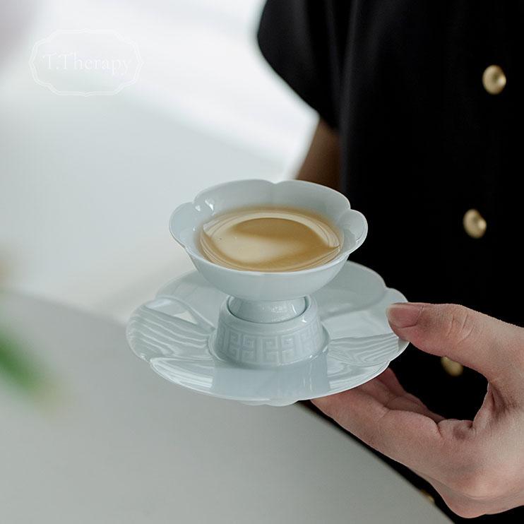 盞托付き 茶碗 中国茶器 台湾 茶道具 品名杯 茶托 ちゃわん（青白磁